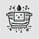 DALL·E 2024-12-20 01.22.38 - A black-and-white outline icon representing 'Dyeing,' showing a fabric piece partially submerged in a dye pot with dye droplets above. The design shou