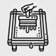 DALL·E 2024-12-20 01.23.15 - A black-and-white outline icon representing 'Printing,' featuring a clean depiction of a squeegee applying ink to fabric in a screen-printing setup. T