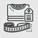 DALL·E 2024-12-20 01.23.30 - A black-and-white outline icon representing 'Samples,' featuring a folded garment with a tag and a measuring tape beside it. The design should be mini