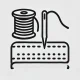 DALL·E 2024-12-20 01.23.31 - A black-and-white outline icon representing 'Sewing,' featuring a sewing needle, thread, and a stitched fabric edge. The design should be clean, minim